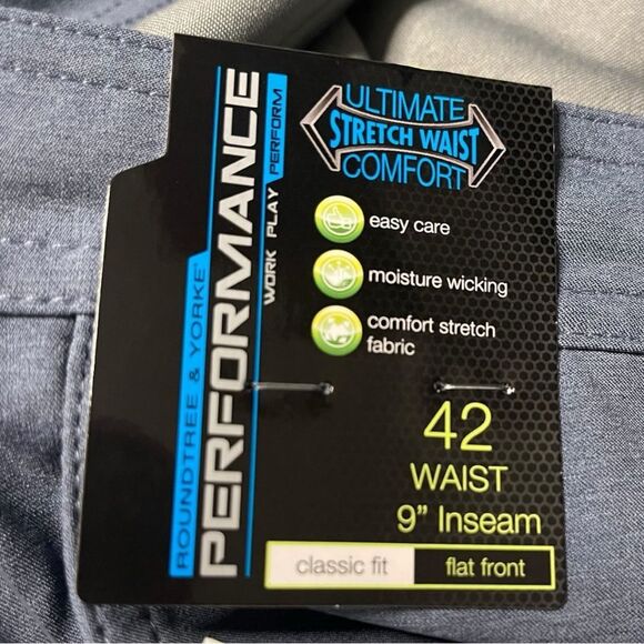 ⚫️⚫️⚫️ Roundtree & Yorke Flat Front Performance Fabric 42” Waist 9” Inseam - Picture 4 of 7